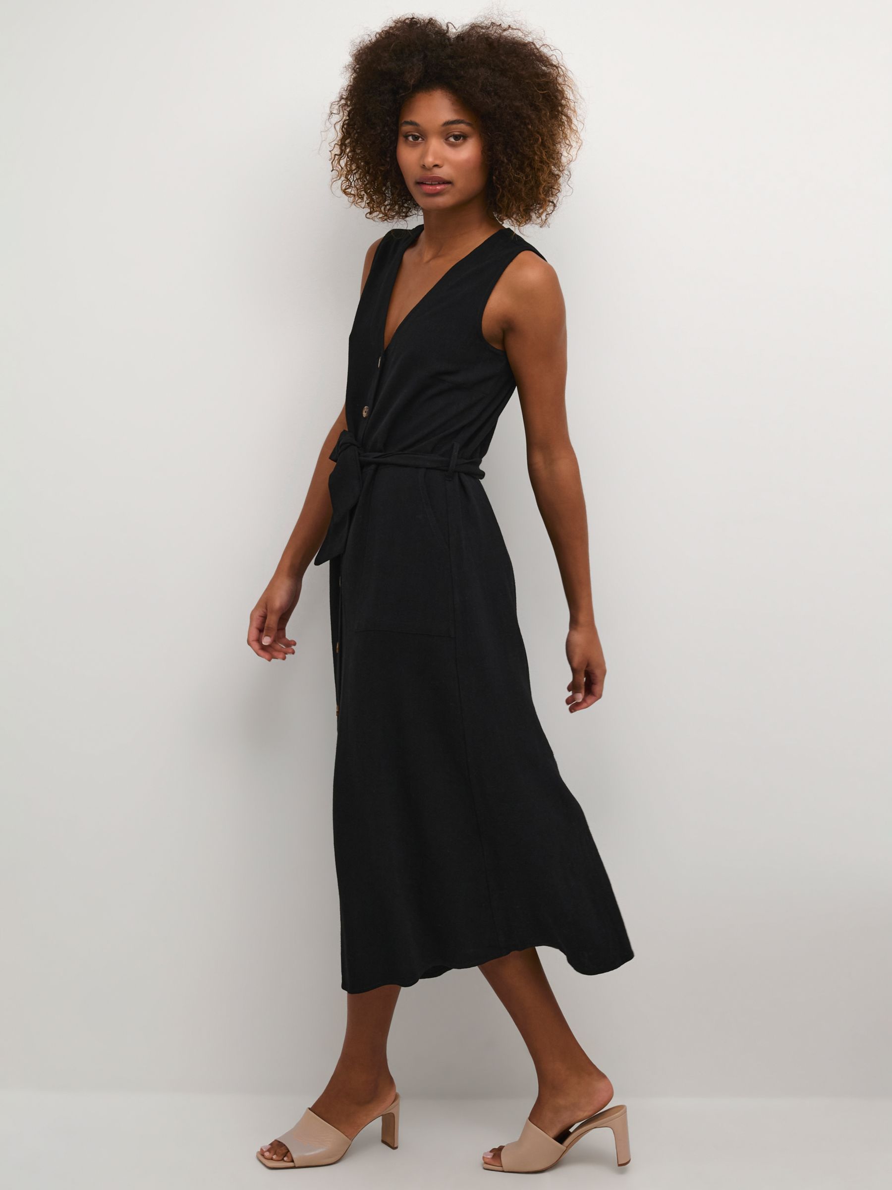 KAFFE Liny Linen Blend Midi Dress, Deep Black, 8