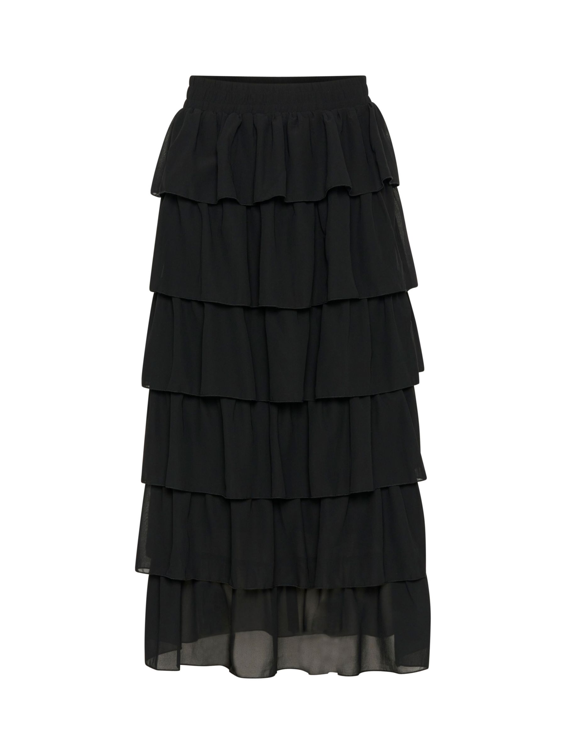 KAFFE Juliane A-Line Tiered Maxi Skirt, Deep Black