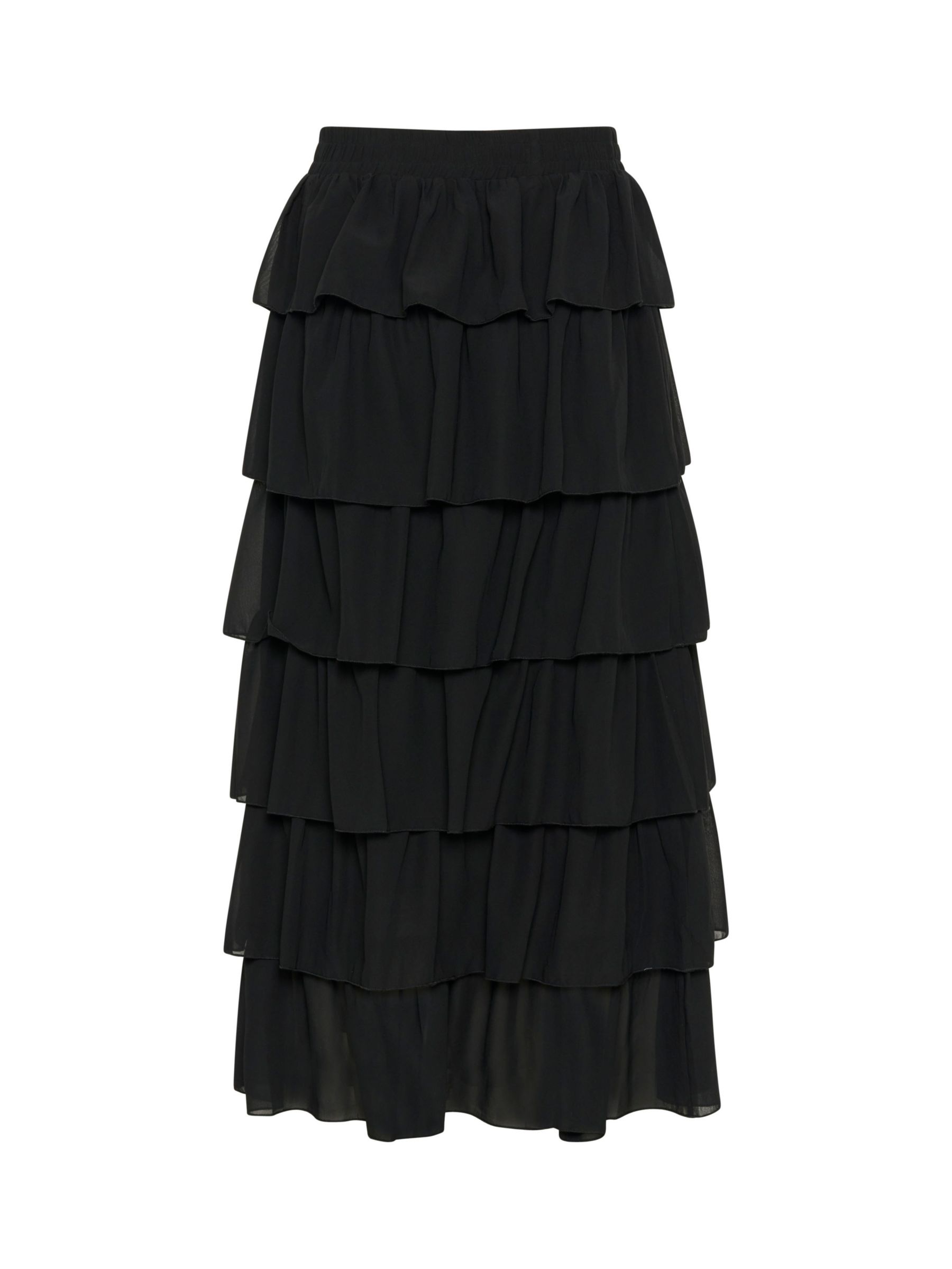 KAFFE Juliane A-Line Tiered Maxi Skirt, Deep Black