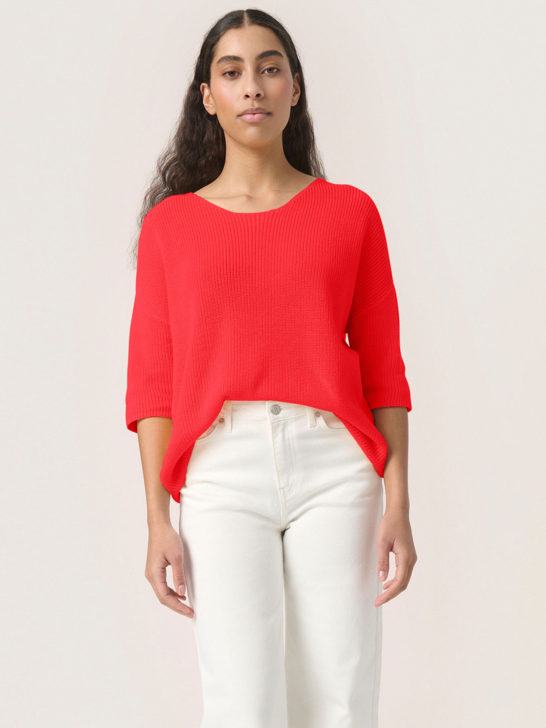 Soaked In Luxury Tuesday Cotton Blend Half Sleeve Jumper, Hot Coral, XS