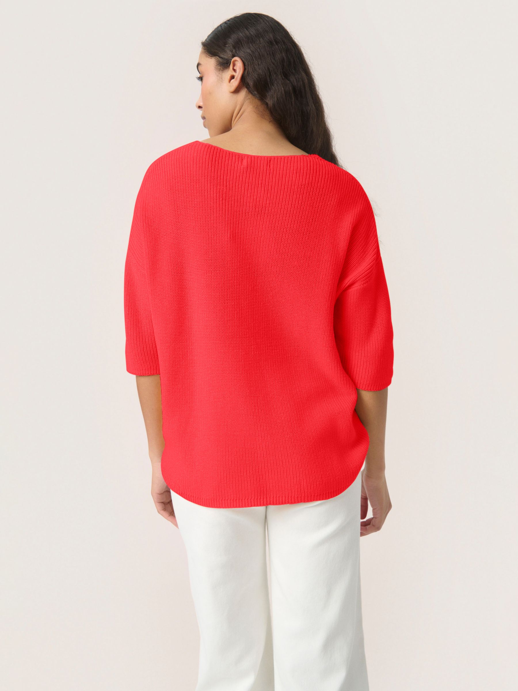 Soaked In Luxury Tuesday Cotton Blend Half Sleeve Jumper, Hot Coral, XS