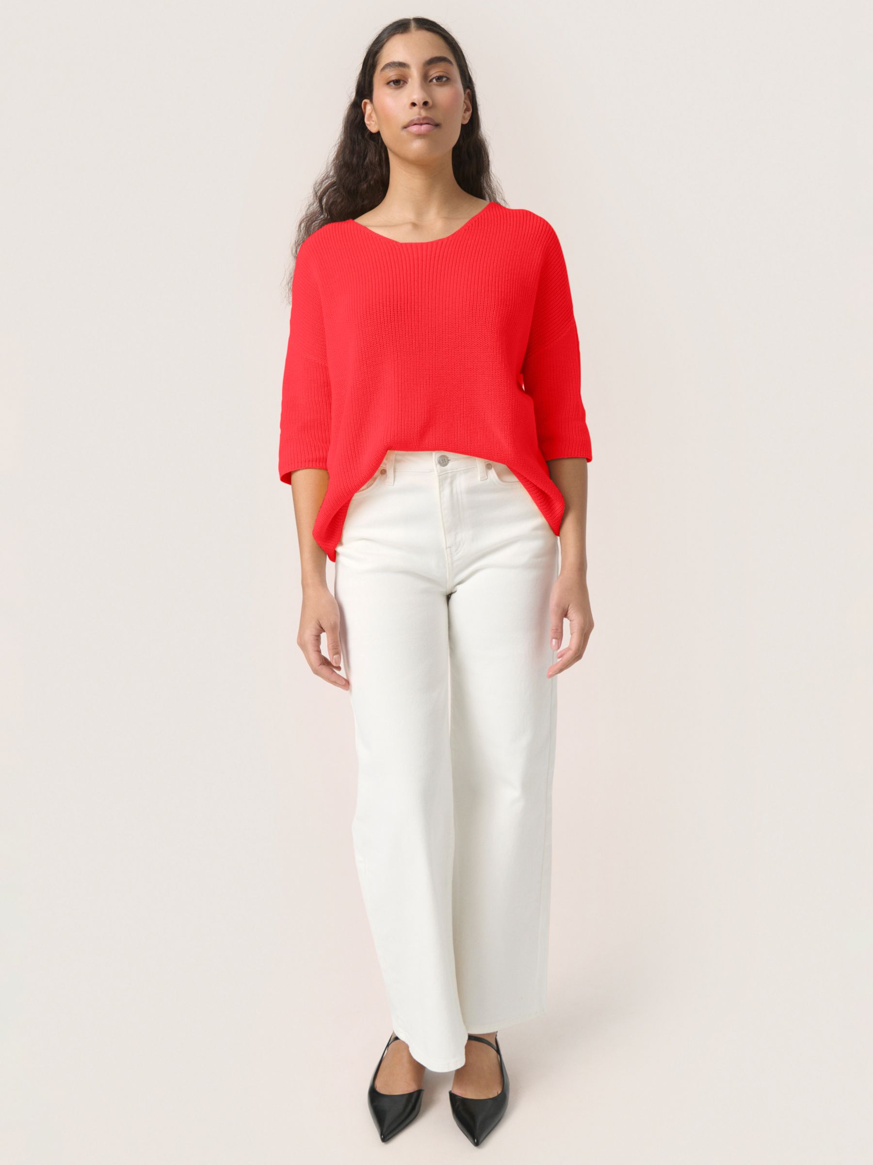 Soaked In Luxury Tuesday Cotton Blend Half Sleeve Jumper, Hot Coral, XS