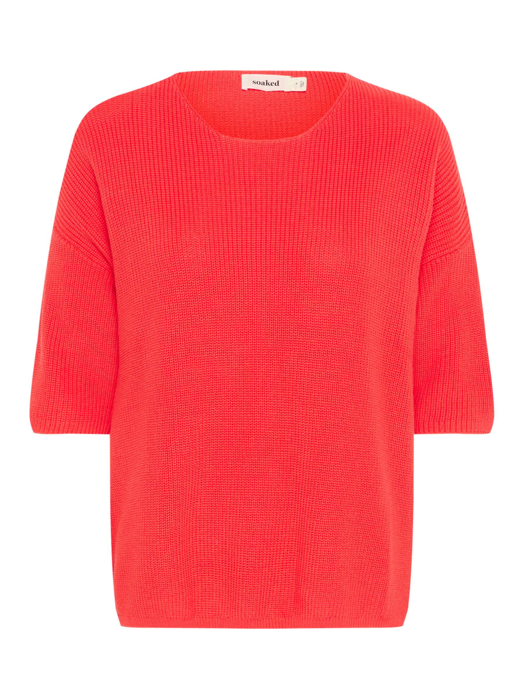 Soaked In Luxury Tuesday Cotton Blend Half Sleeve Jumper, Hot Coral, XS