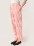 Soaked In Luxury Belira Cropped Leg Casual Trousers, Hot Coral Stripes