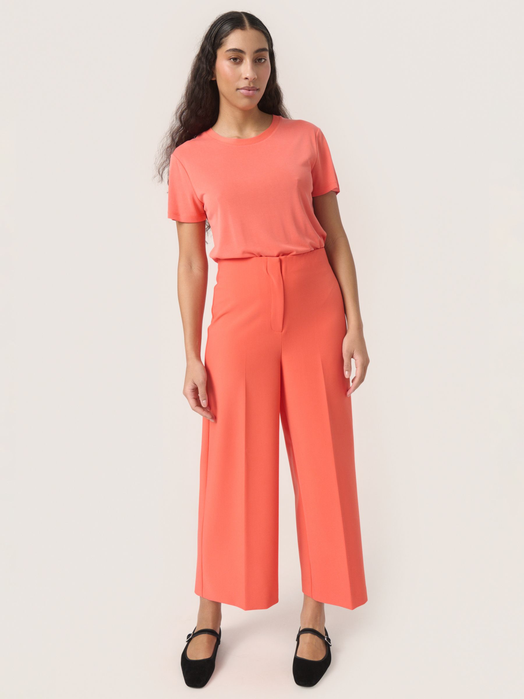 Soaked In Luxury Corinne High Waist Wide Legs Culottes Trousers, Hot Coral, XS
