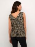 KAFFE Milia Animal Print Linen Blend Top, Chinchilla/Black