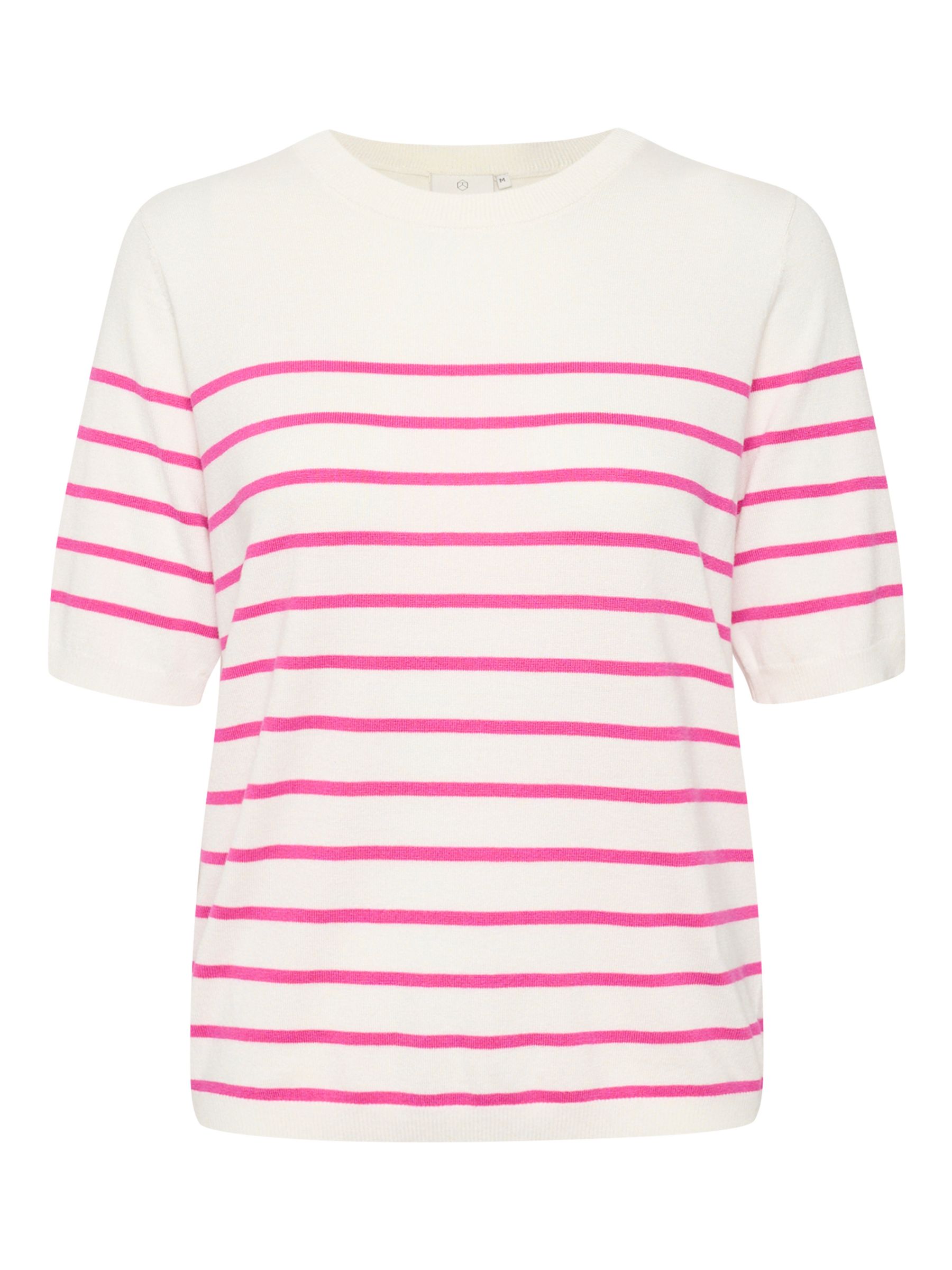 KAFFE Lizza Short Sleeve Striped Knitted Top, Chalk/Rose Violet