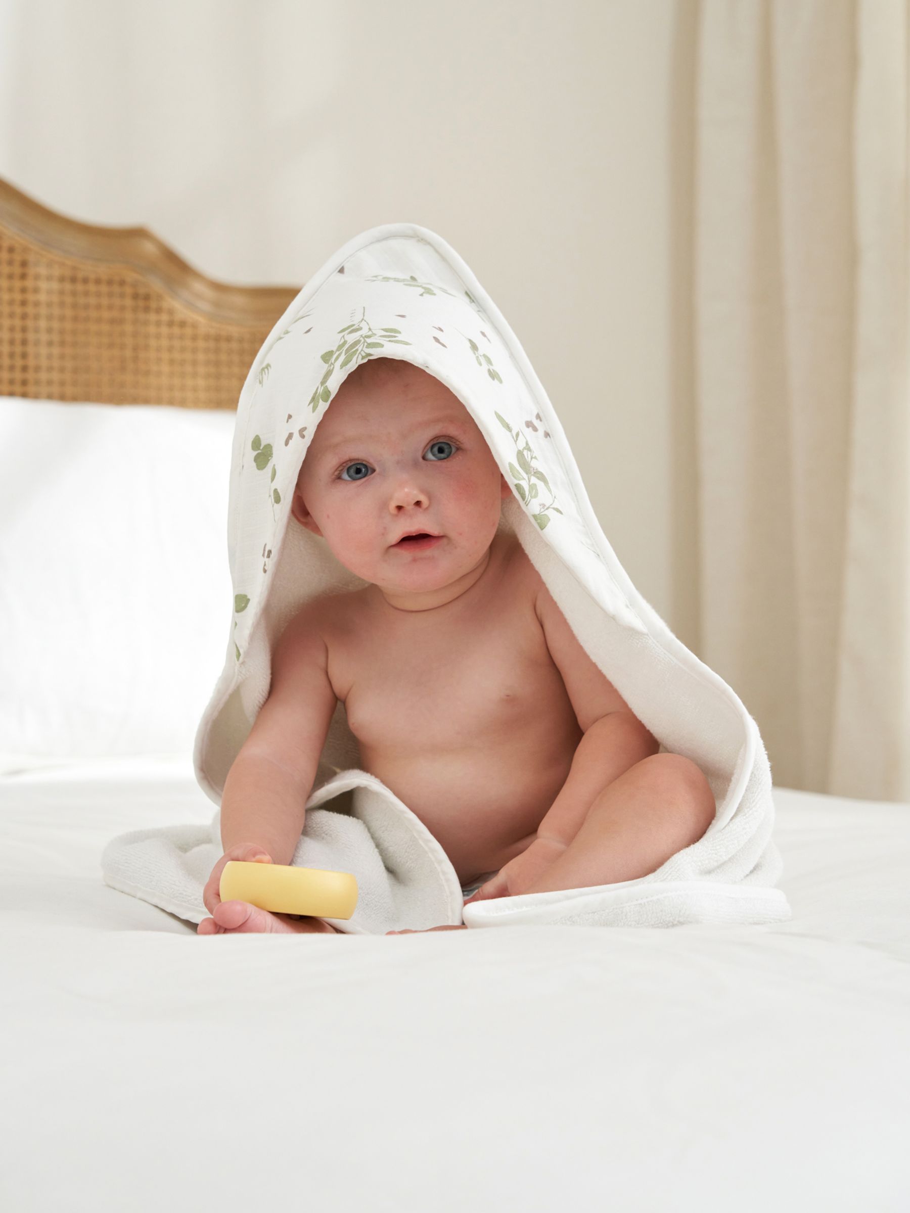 Truly Baby Eucalyptus Print Hooded Baby Towel, White/Multi, One Size