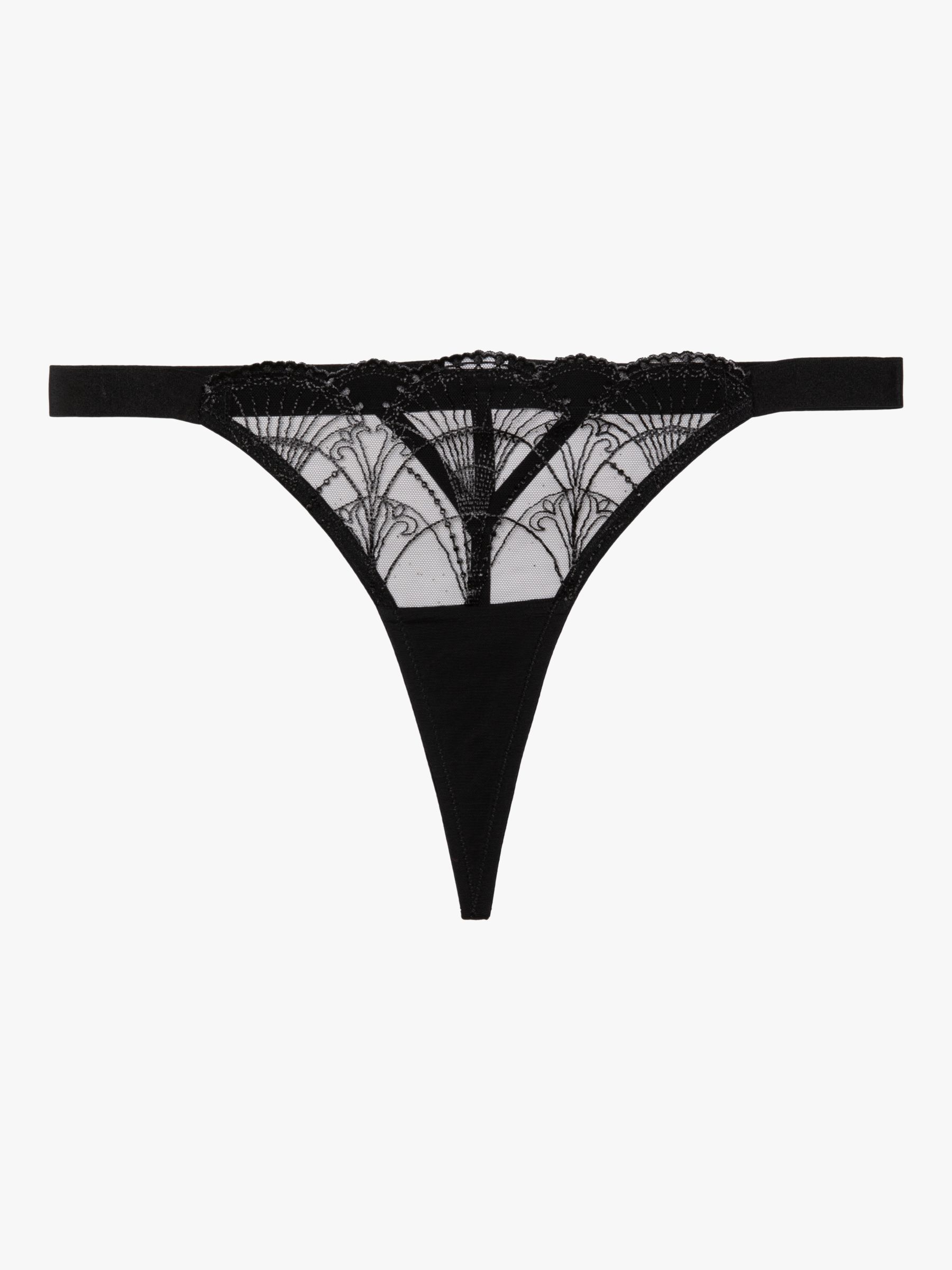 Wolf & Whistle Pippa Deco Embroidered Caged Thong, Black, 8