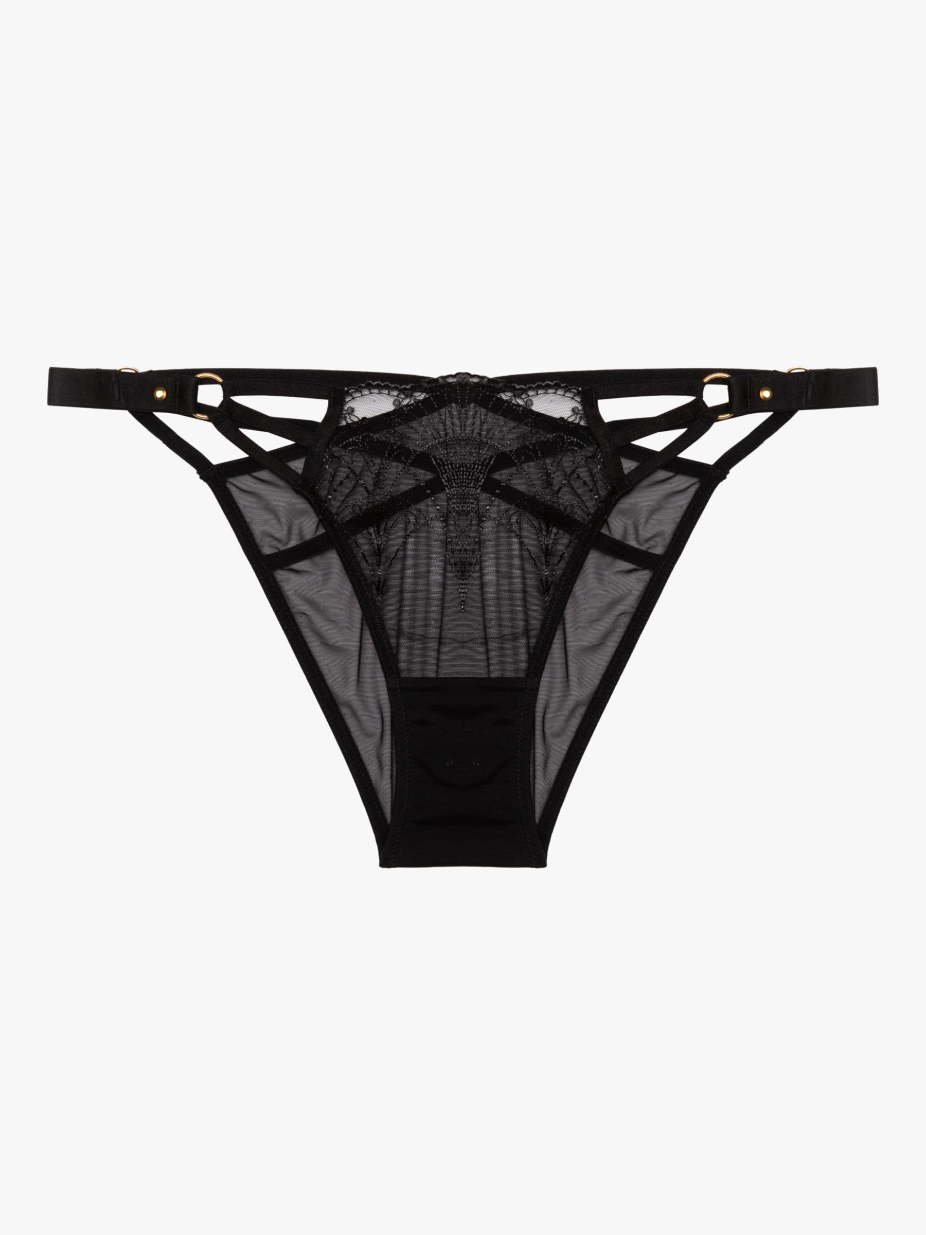 Wolf & Whistle Pippa Embroidered Caged Briefs, Black, 8