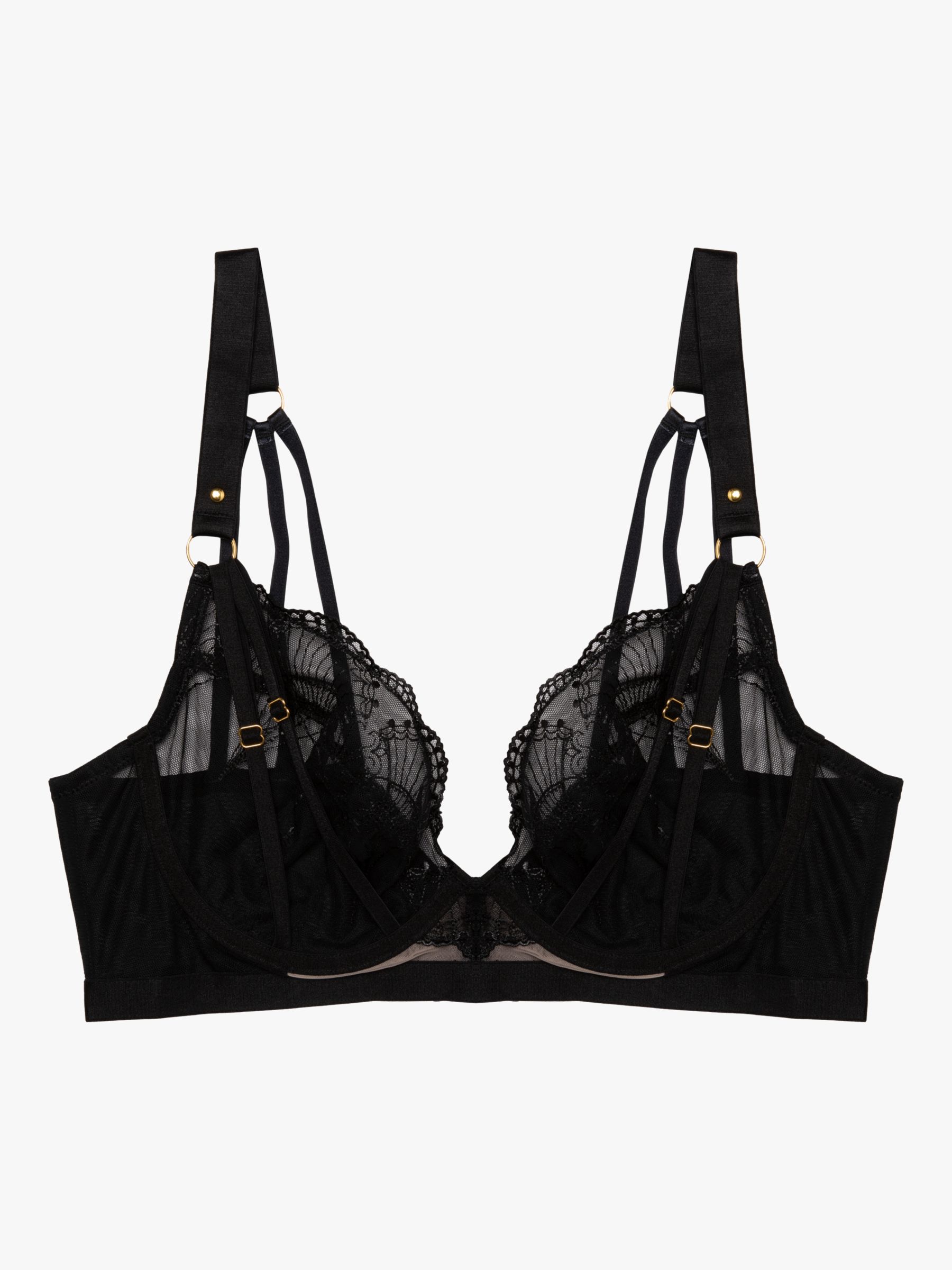 Buy Wolf & Whistle Pippa Embroidered Caged Plunge Bra, Black Online at johnlewis.com