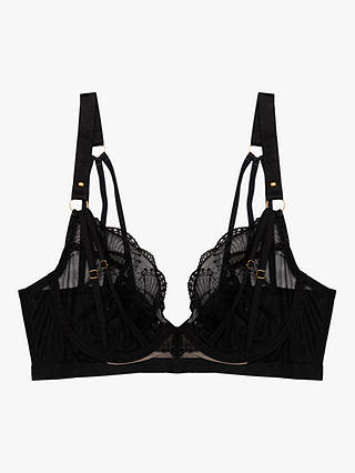 Wolf & Whistle Pippa Embroidered Caged Plunge Bra, Black