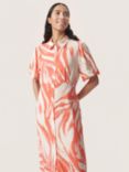 Soaked In Luxury Wynter Half Sleeve Shirt Midi Dress, Hot Coral Wave