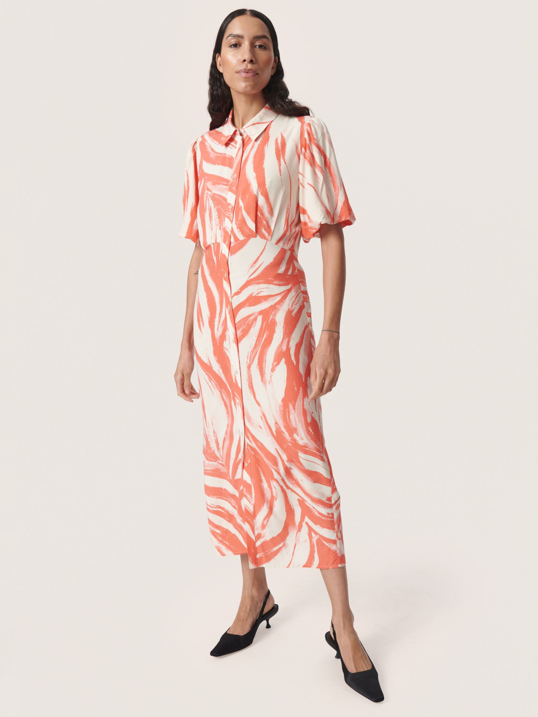 Soaked In Luxury Wynter Half Sleeve Shirt Midi Dress, Hot Coral Wave, XS