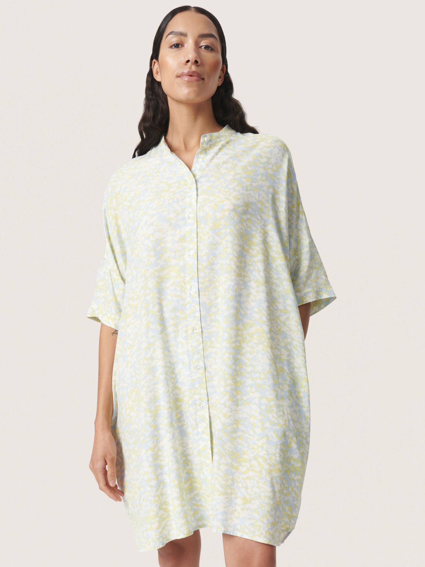 Soaked In Luxury Wynter Skyway Dizzy Print Shirt Dress, Multi, XS
