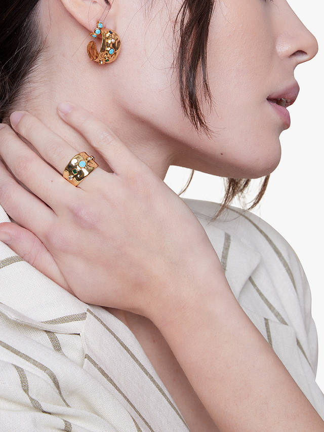 Orelia Mixed Stone Chunky Textured Ring, Gold