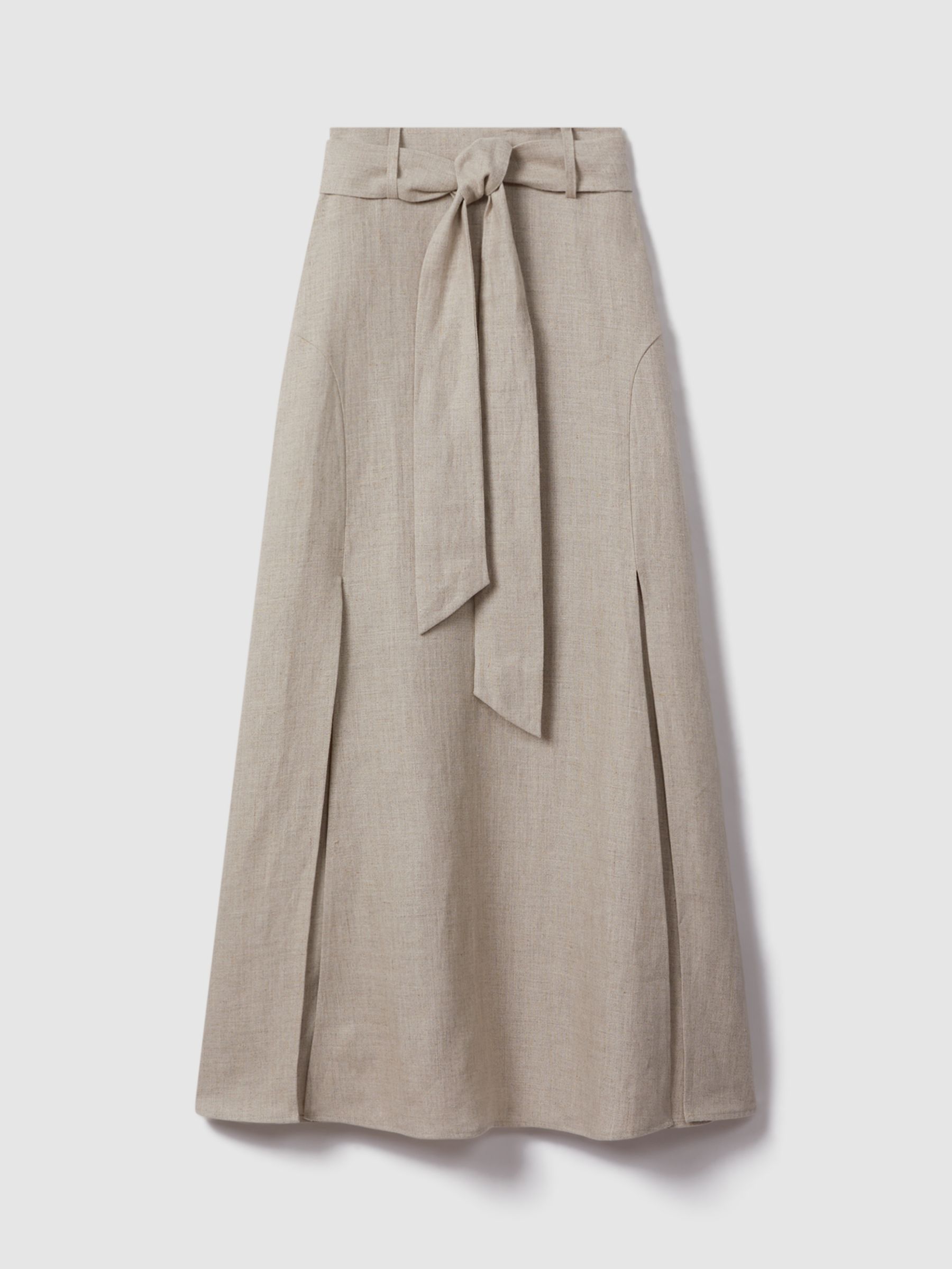 Reiss Abigail Belted Linen Maxi Skirt, Neutral, 6