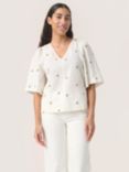 Soaked In Luxury Dina Embroidered V-Neck Blouse, Whisper White
