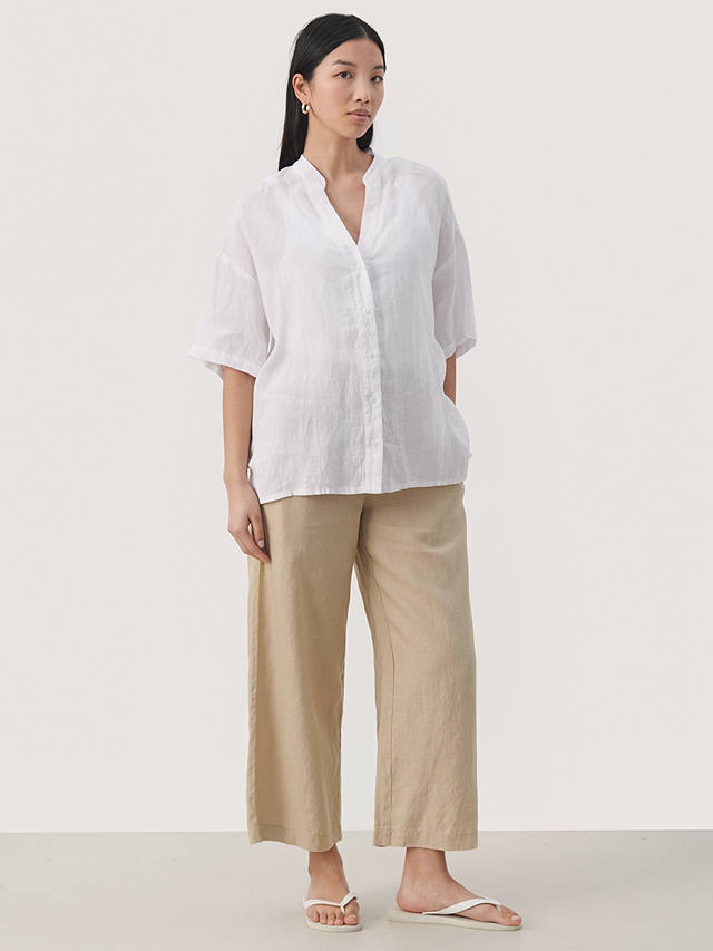 Part Two Ghita Linen Short Sleeves V-Notch Neck Shirt, Bright White