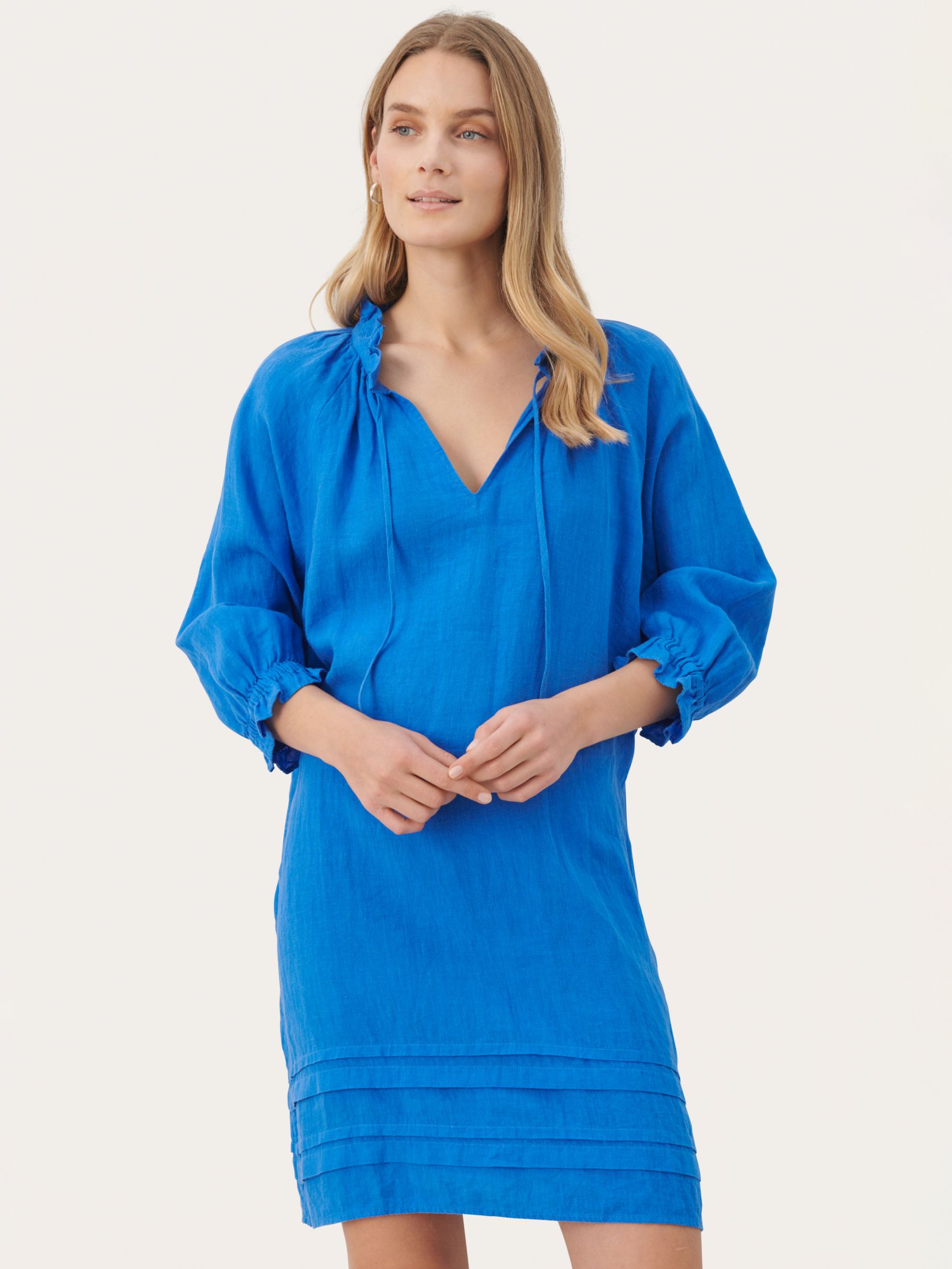 Part Two Aran Linen 3/4 Sleeves Mini Dress, Nebulas Blue, 8