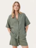 Part Two Ghita Linen Short Sleeves V-Notch Neck Shirt, Agave Green