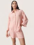 Soaked In Luxury Belira Linen Blend Striped Casual Fit Shirt, Hot Coral Stripes