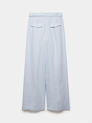 Mint Velvet Belted Wide Leg Linen Trousers, Blue