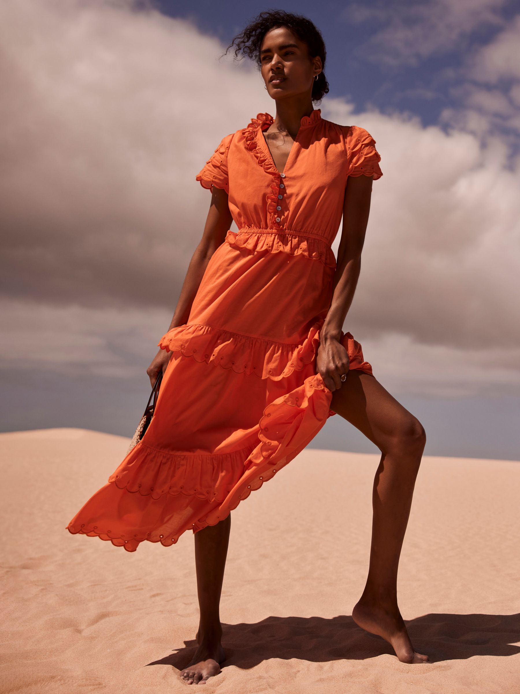 Buy Mint Velvet Tiered Cotton Maxi Dress, Orange Online at johnlewis.com