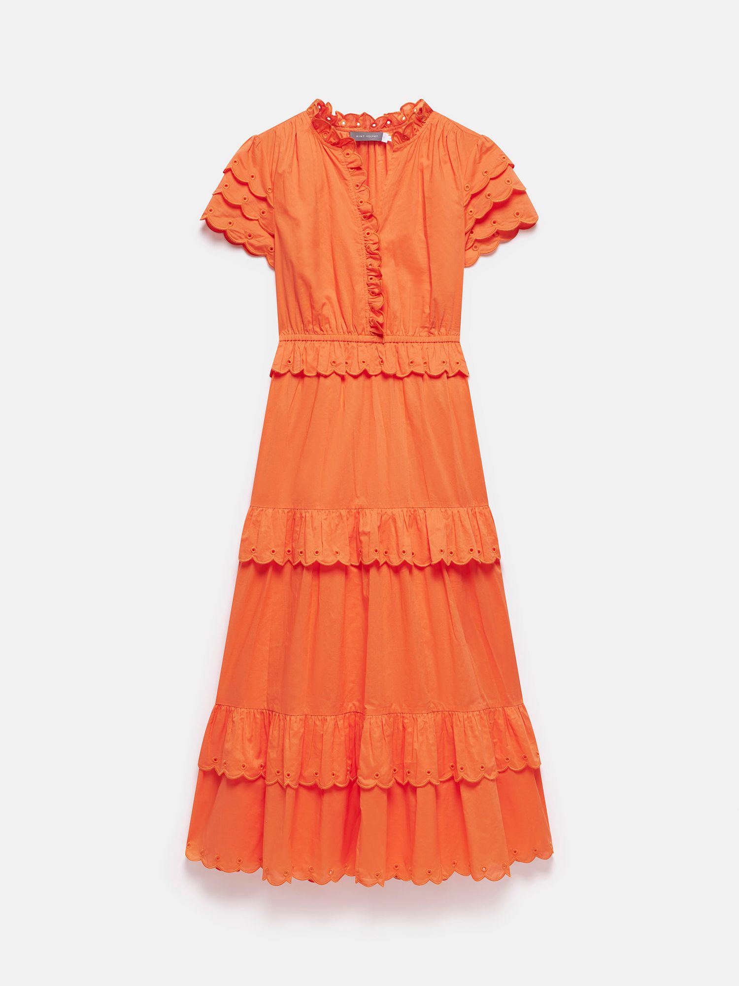 Mint Velvet Tiered Cotton Maxi Dress, Orange, 6
