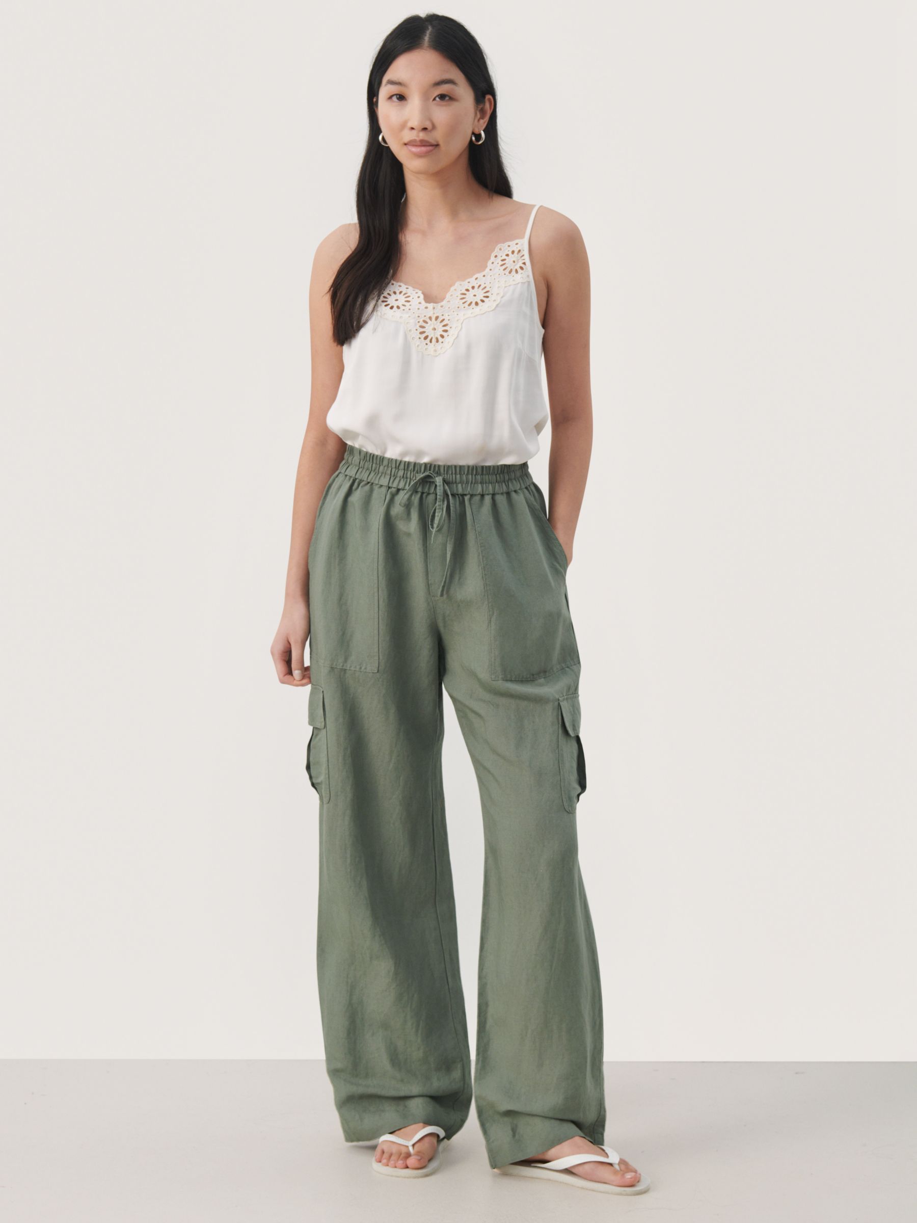 Buy Part Two Grazia High Waist Cargo Trousers, Agave Green Online at johnlewis.com