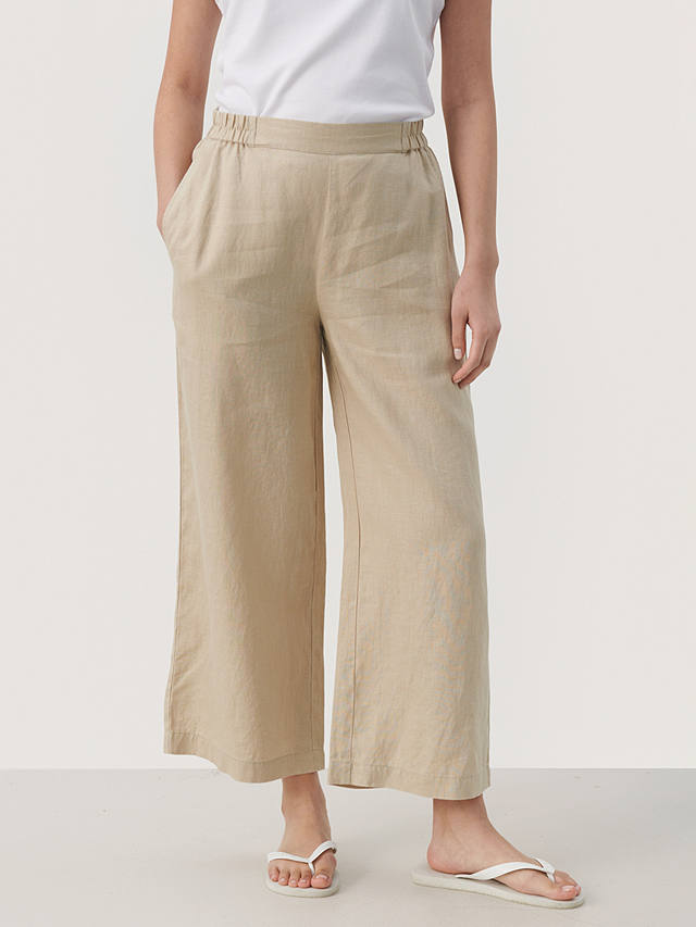 Part Two Petrines Linen Wide Leg Cropped Trousers, White Pepper