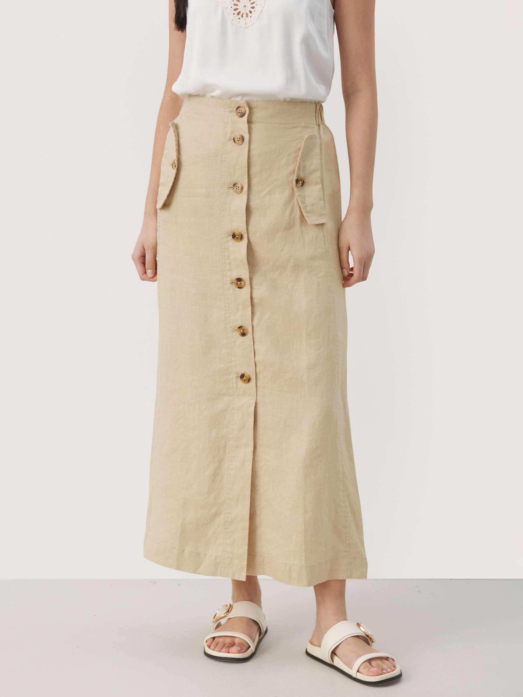 Buy Part Two Gilsa Buttons Straight Fit Maxi Skirt, White Pepper Online at johnlewis.com
