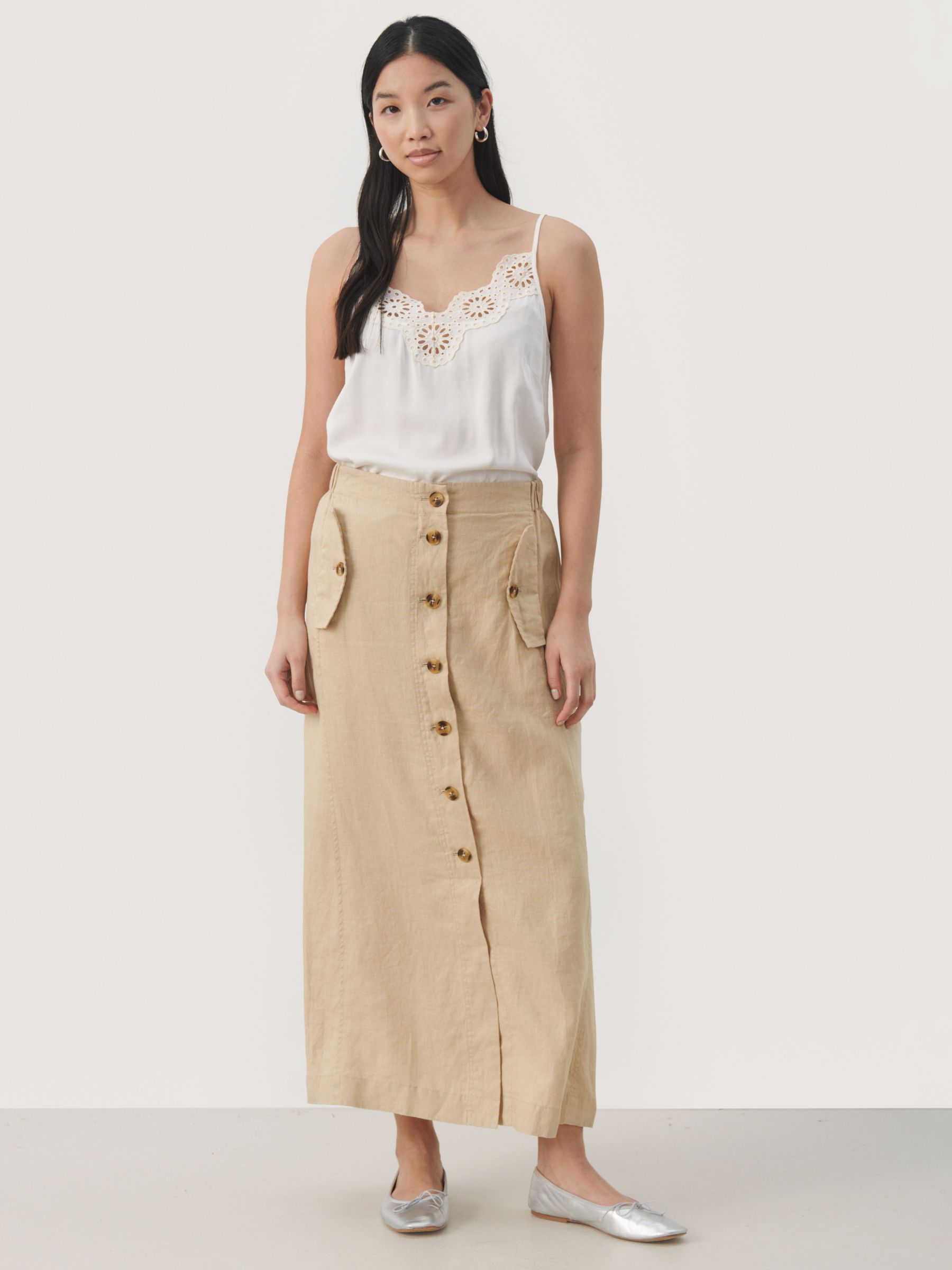 Buy Part Two Gilsa Buttons Straight Fit Maxi Skirt, White Pepper Online at johnlewis.com