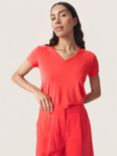 Soaked In Luxury Columbine V-Neck T-Shirt, Hot Coral