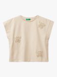 Benetton Kids' Macrame Butterfly Short Sleeve T-Shirt, Sand