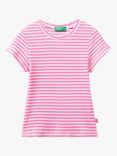 Benetton Kids' Stripe Ribbed Short Sleeve T-Shirt, Pink/Multi