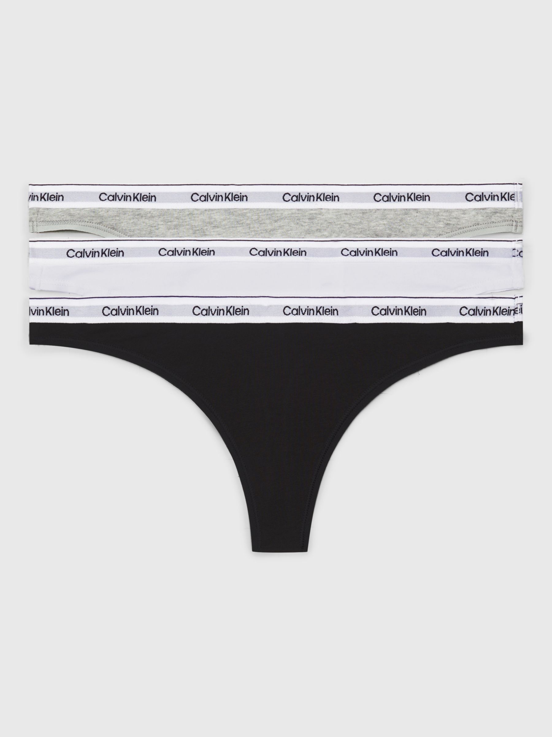Calvin Klein Modern Logo Cotton Thong, Pack of 3, Black/White/Grey, XS