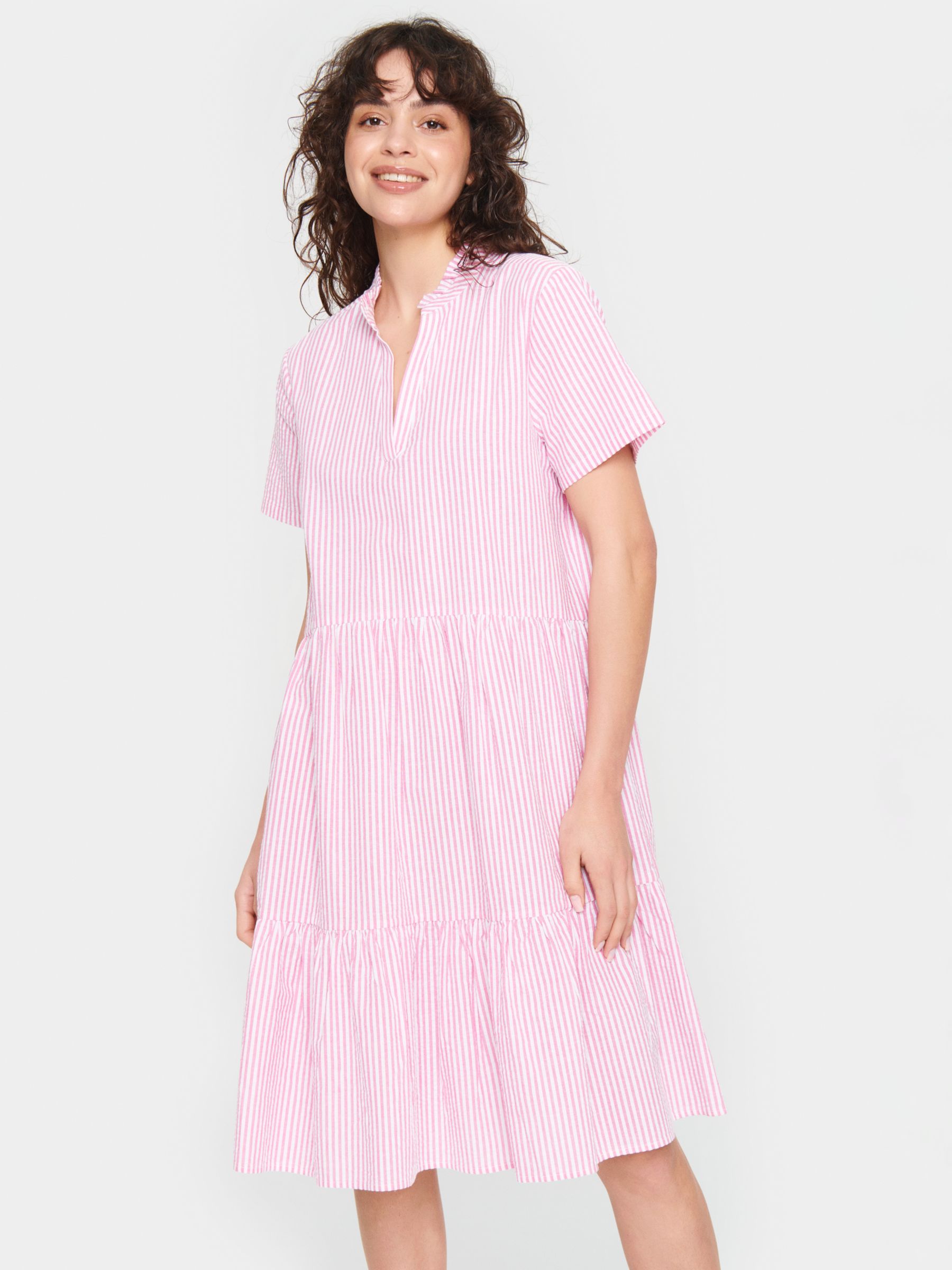 Saint Tropez Elmiko Striped Cotton Tiered Dress, Pink Cosmos, XS
