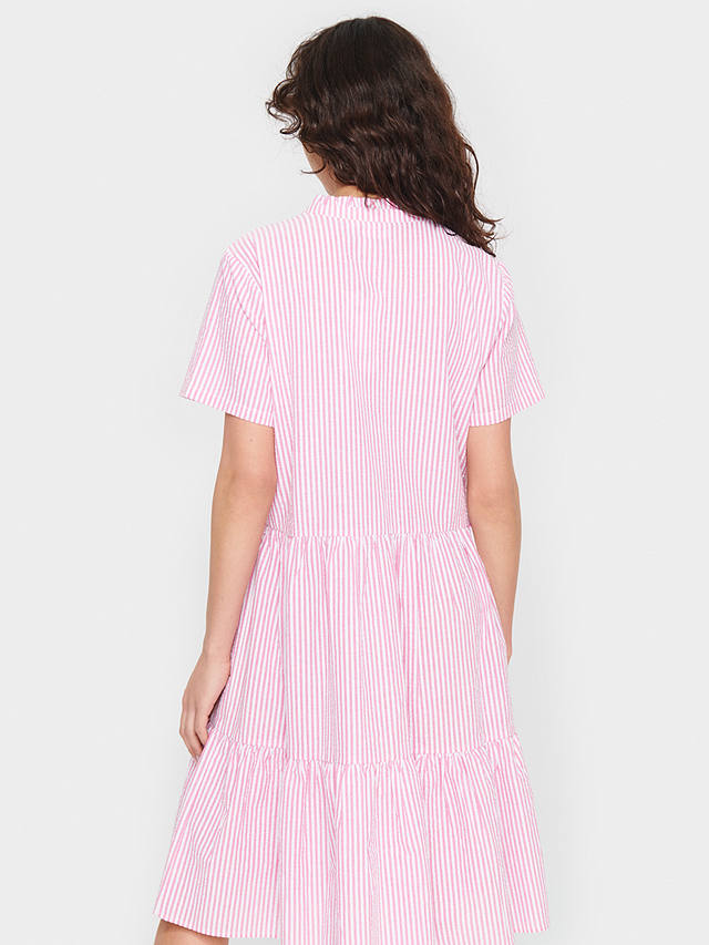 Saint Tropez Elmiko Striped Cotton Tiered Dress, Pink Cosmos
