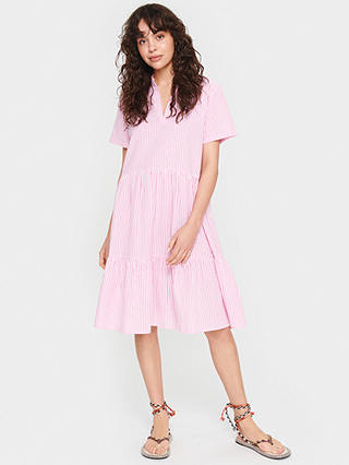 Saint Tropez Elmiko Striped Cotton Tiered Dress, Pink Cosmos