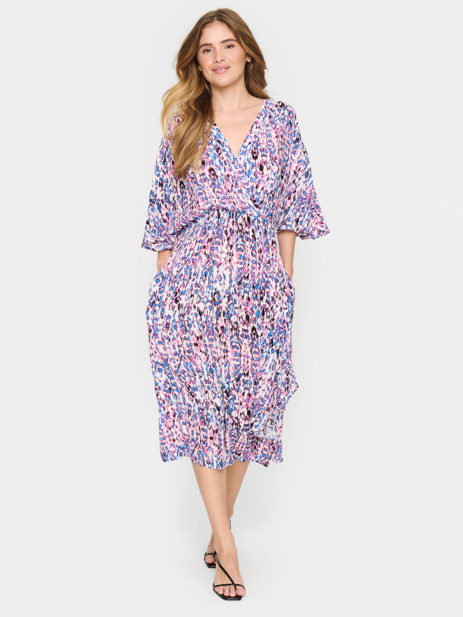 Saint Tropez Everley Ikat Paint Print Midi Wrap Dress, Pink/Multi, XS