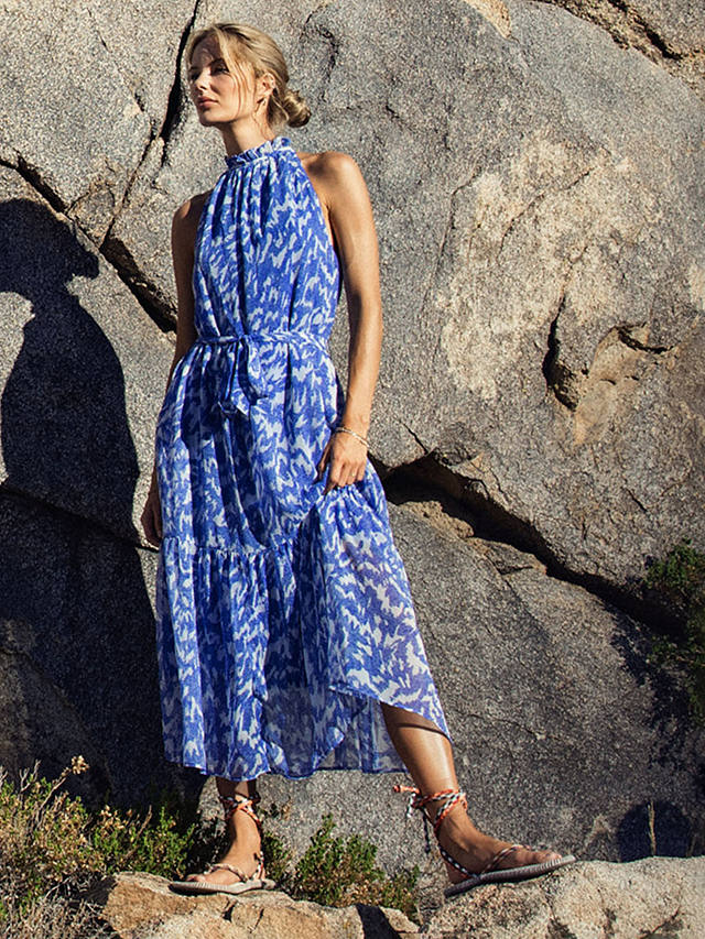 Saint Tropez Elfa Abstract Print Halterneck Midi Dress, Surf Blue Nature