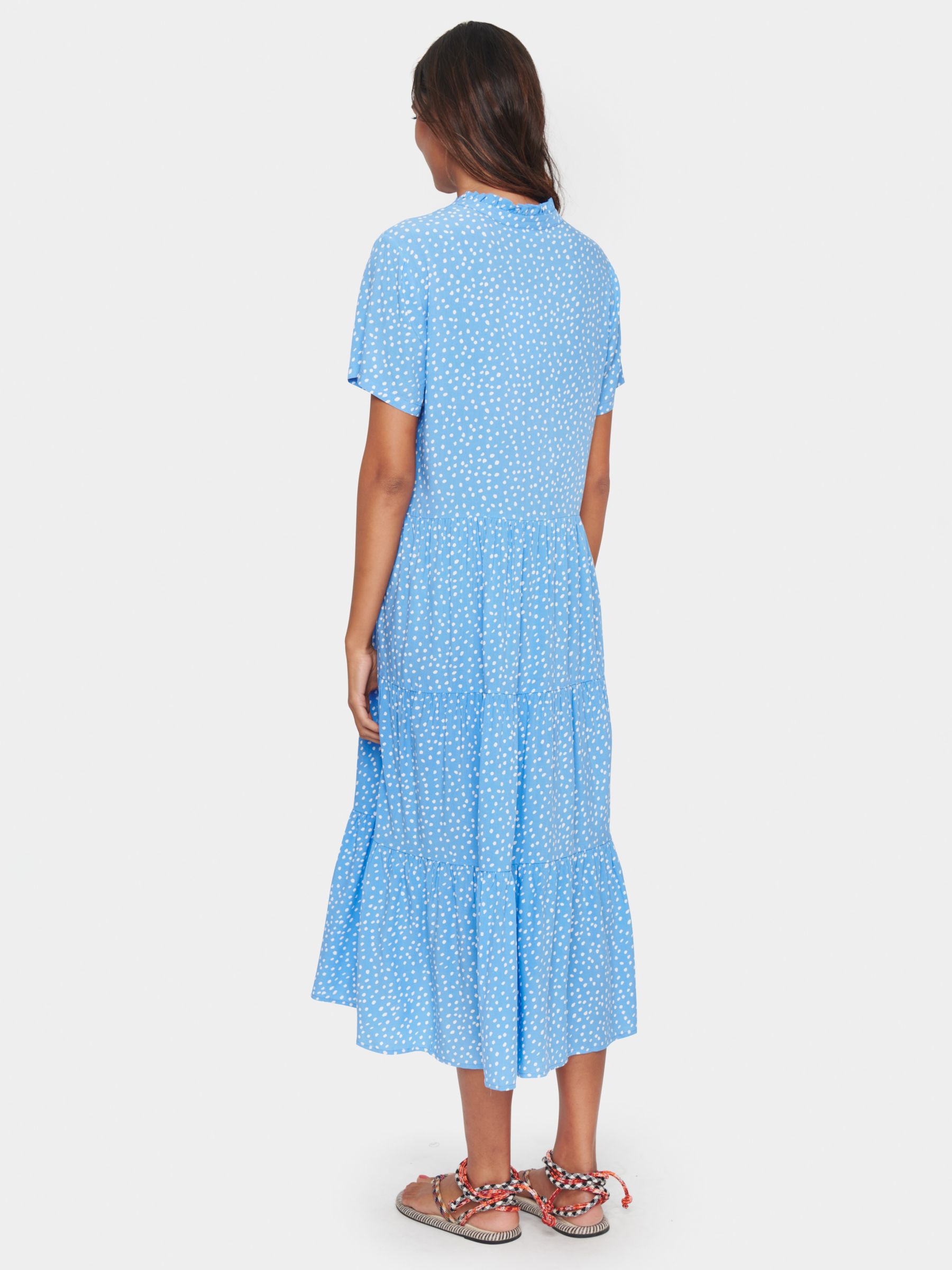 Saint Tropez Eda Ditsy Spot Print Tiered Midi Dress, Blue/White, XS