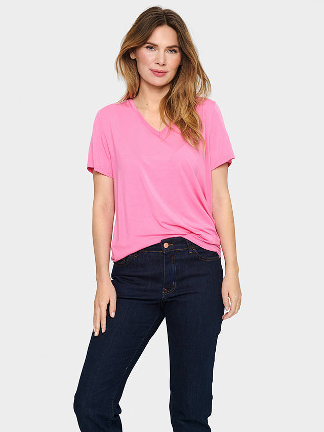 Saint Tropez Adelia V-Neck T-Shirt, Pink Cosmos