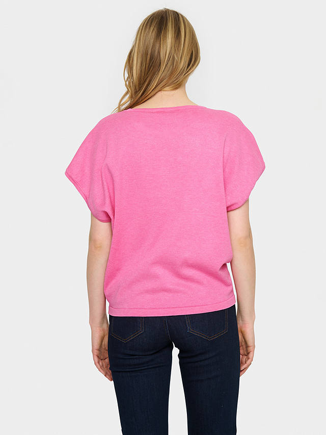 Saint Tropez Mila Short Sleeve Round Neck Top, Pink Cosmos Melange