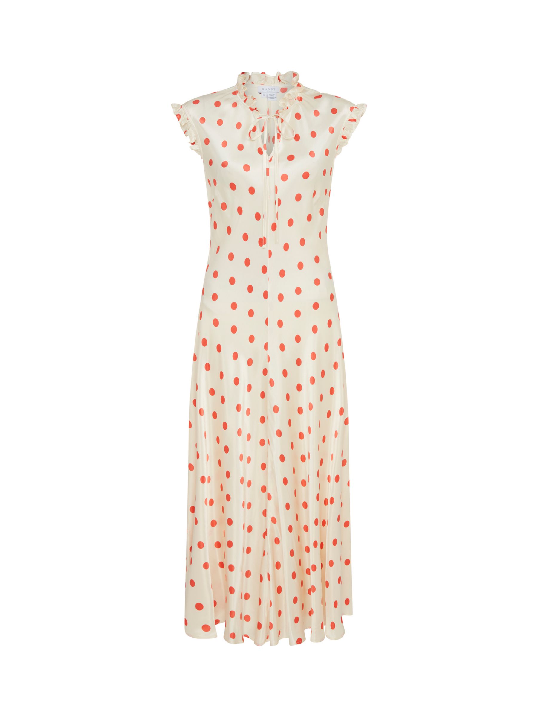 Ghost Cicely Polka Dot Satin Midi Dress, Ivory/Coral at John Lewis ...