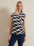 Phase Eight Maleah Abstract Wrap Top, Navy/White