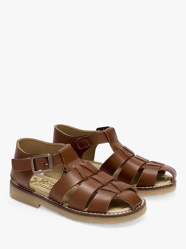 Young Soles Kids' Leather Noah Fisherman Sandals, Chestnut Brown