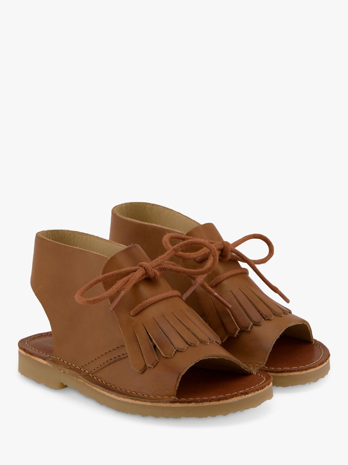Young Soles Kids' Leather Agnes Kilted Sandals, Tan Burnished, 5.5 Jnr
