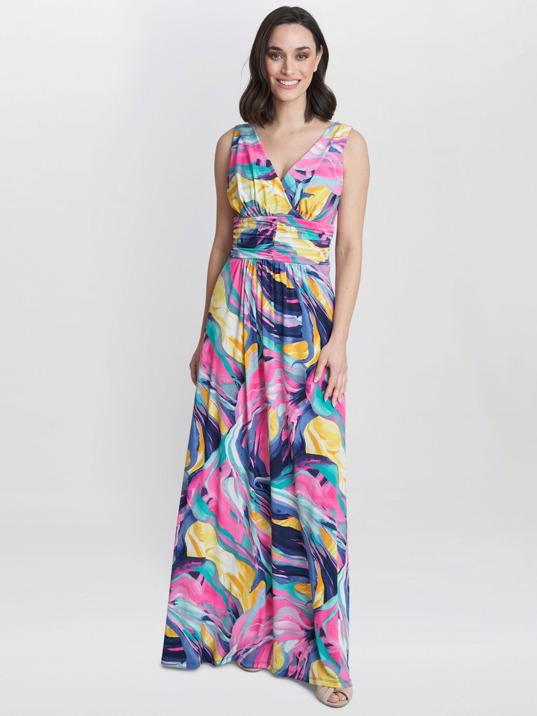 Gina Bacconi Camille Abstract Print Jersey Maxi Dress, Peach/Multi, 8